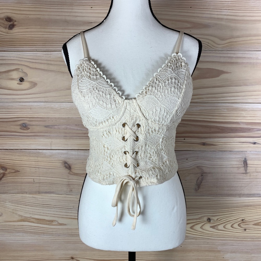 Haute Monde Lace Bustier Crop Top‎ Womens Large Cream Corset Croquette Fairy